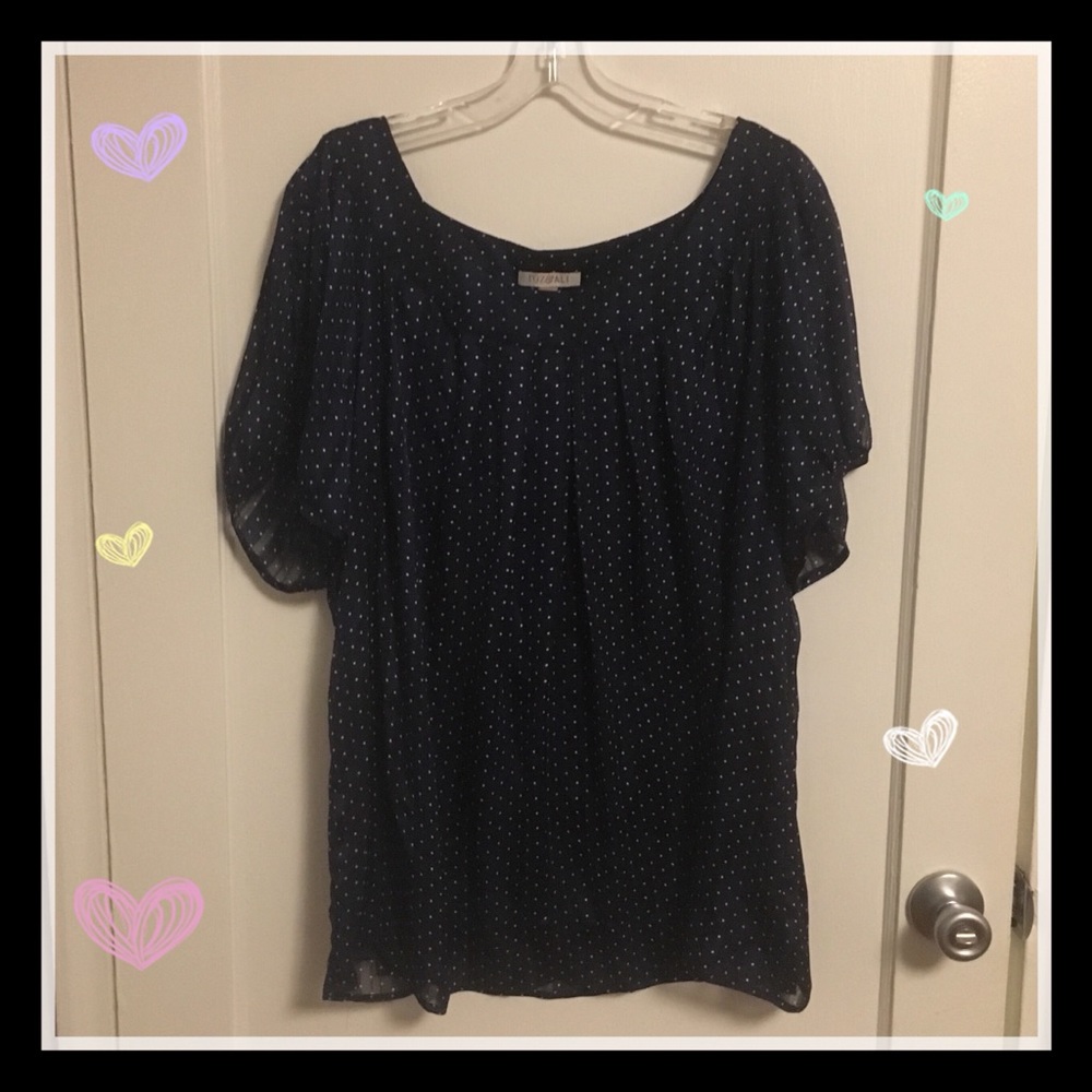 Roz & Ali Navy Polka Dot Sheer Blouse Navy Shell